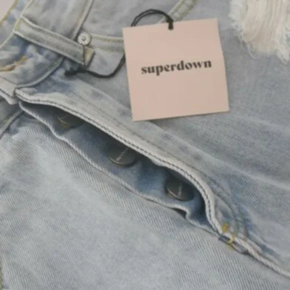 Superdown Scarlett Revolve Denim Jean Shorts Distressed Frayed Ripped Size 28 - Picture 6 of 8